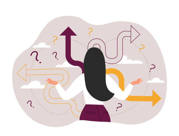 person facing various arrows and question marks